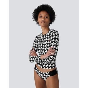Perfect Moment Houndstooth-Print Rash Guard Bikini Black/White - XS